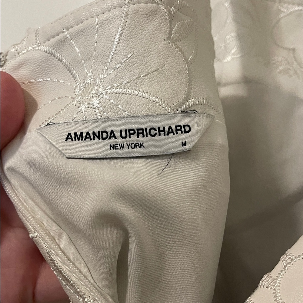 Amanda Uprichard Vegan Leather White Floral Embroidered Dress, Size Medium, EUC - Picture 11 of 11